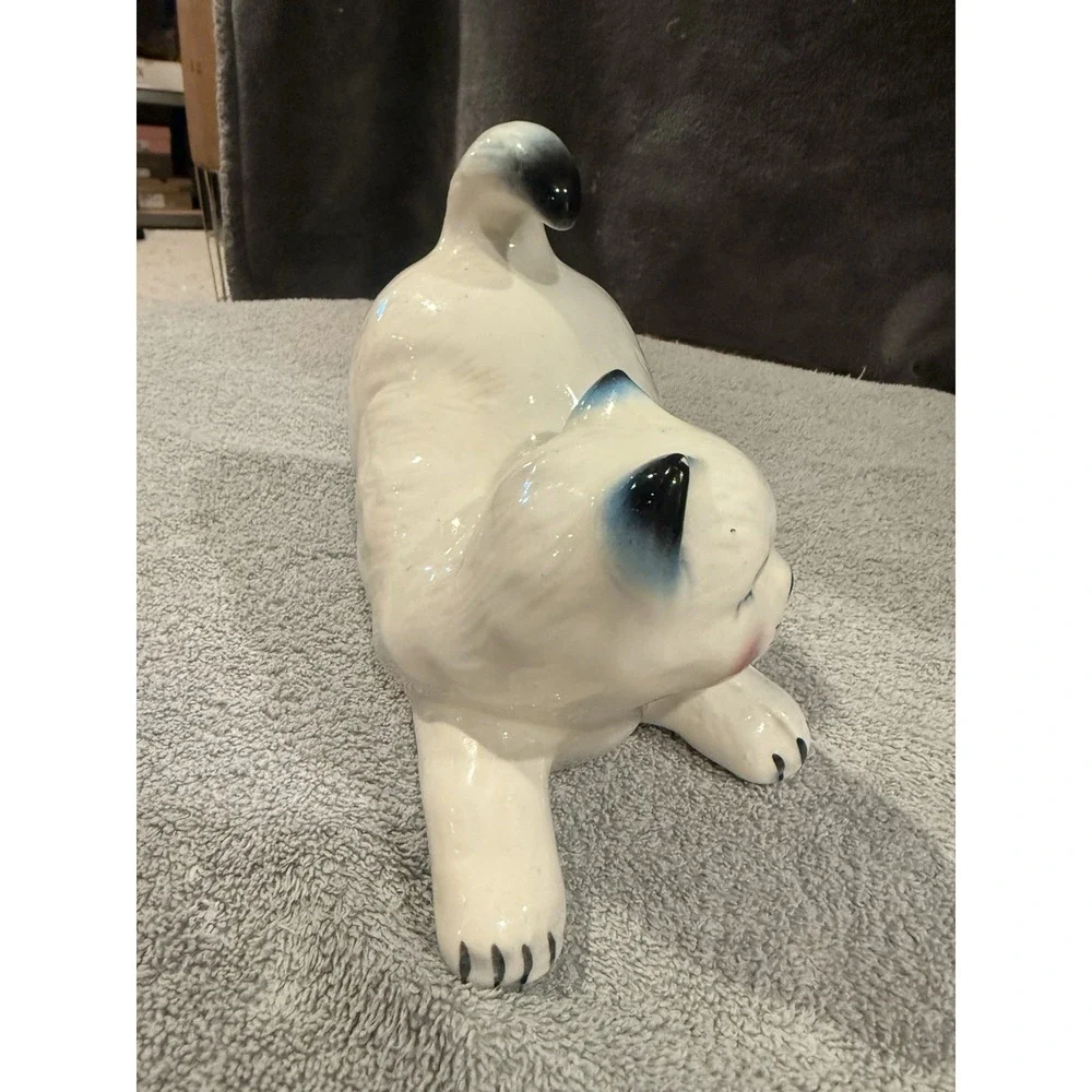 Vintage‎ Ceramic Cat Kitty Stretching Collectible Mexico White Persian